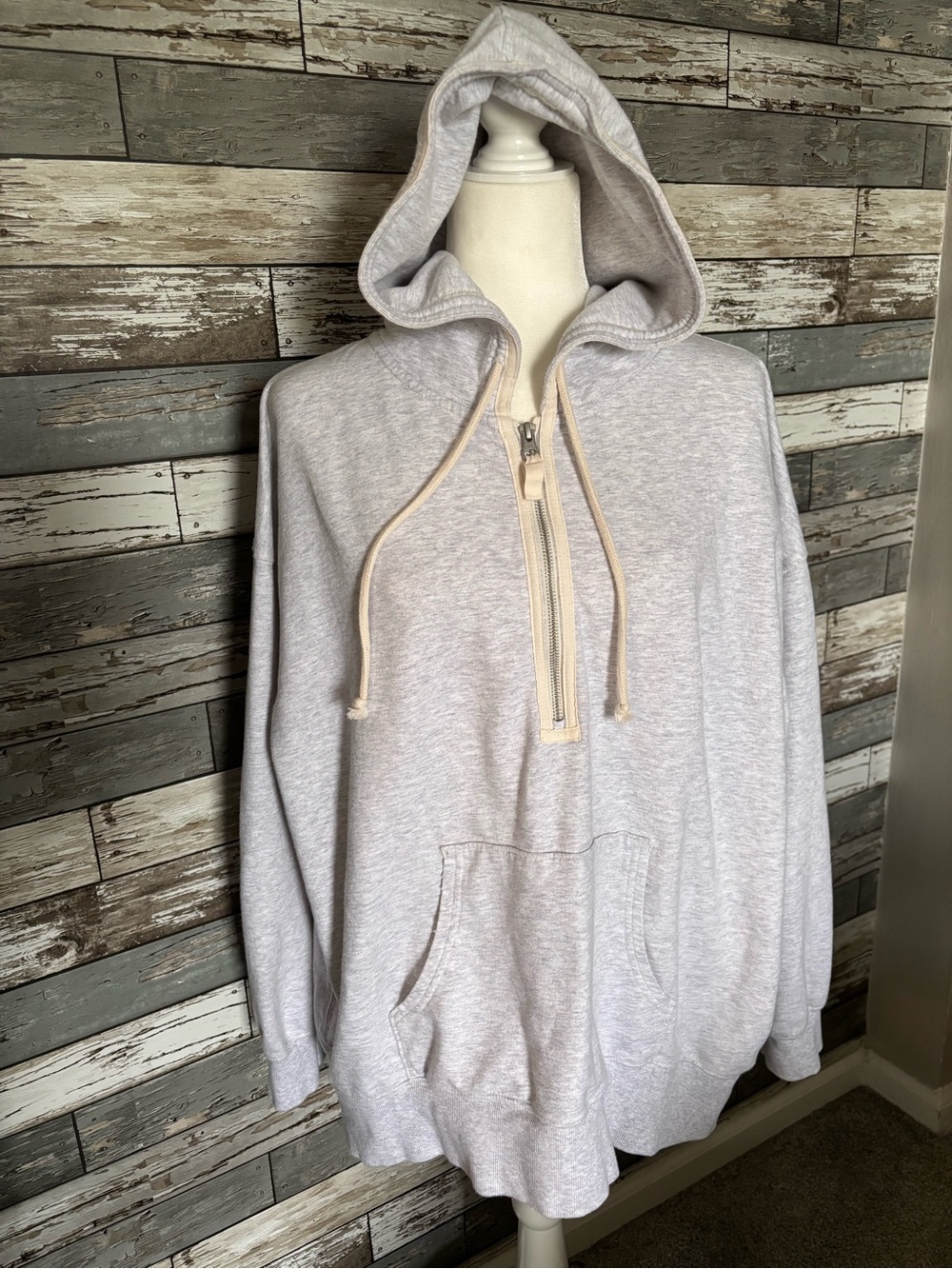 Aerie Gray/Beige Oversized Relaxed Quarter Zip Hoodie Sweatshirt Womens Size M